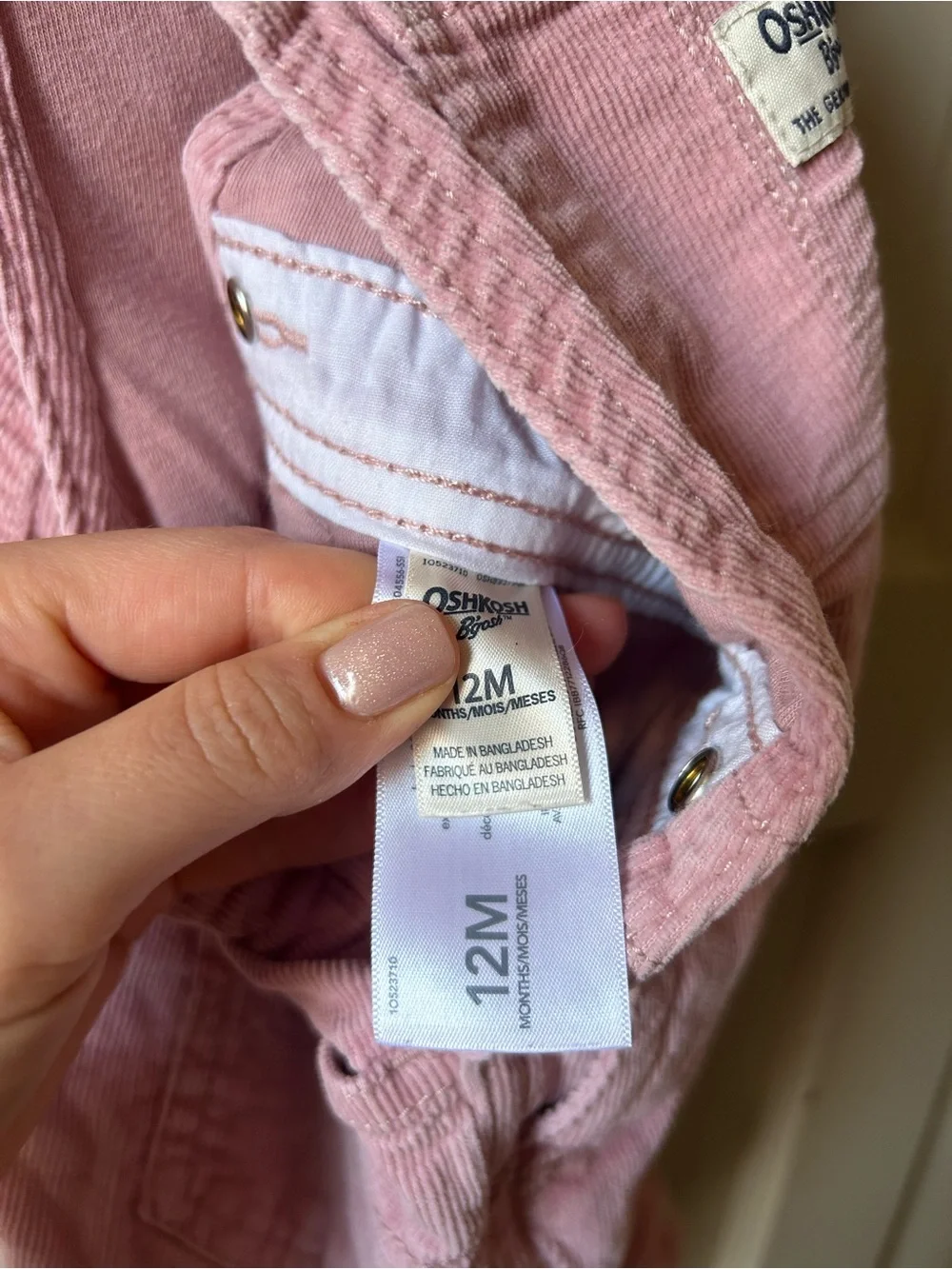 Oshkosh B’Gosh lined pink corduroy overalls - 12m